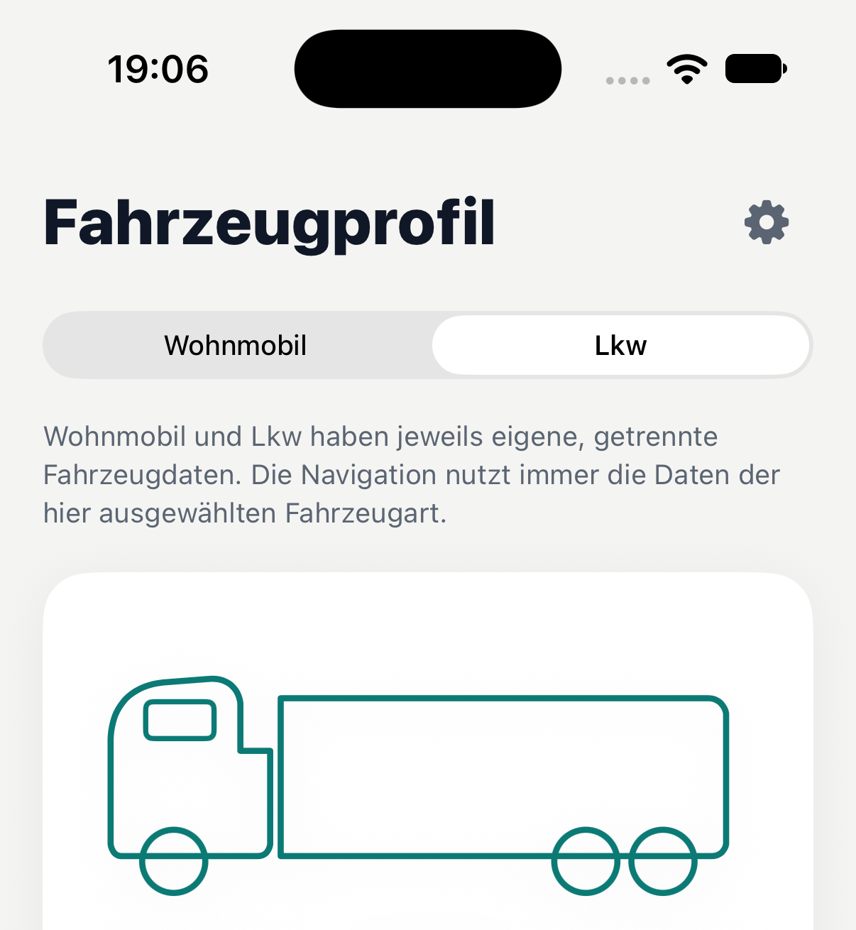 ViaMagna Fahrzeugprofil-Ansicht für Lkw mit Maßeingabe